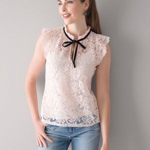 WHBM White House Black Market Lace High Neck Shell Top Pink S like New